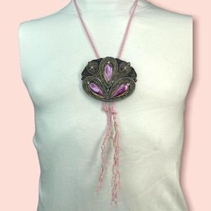 Pink Resin Pendant Necklace Bakelite Bolo Tie Handmade Jewelry